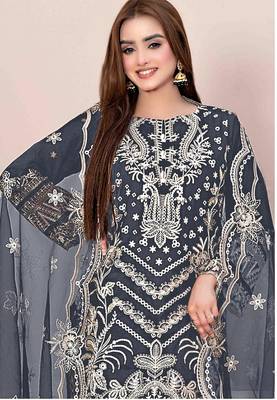 Grey embroidered faux georgette suit  2
