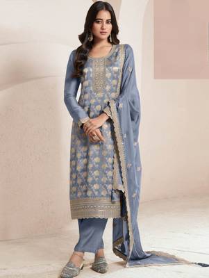Blue viscose muslin Suit 1