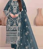 Teal embroidered faux georgette suit 