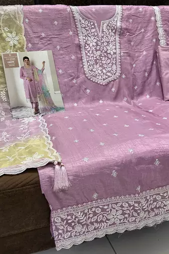Purple moonga silk suit with embroidery sequin 