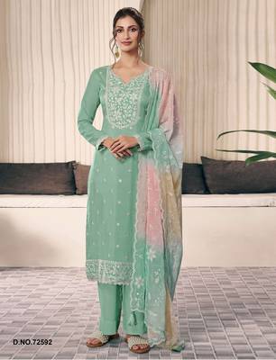 Green moonga silk Suit 1