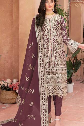 Maroon heavy organza suit 