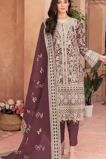 Maroon heavy organza suit 