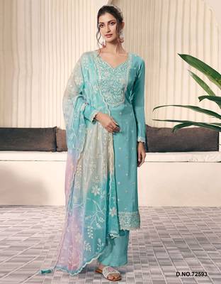 Sky blue moonga silk Suit 1