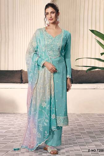 Sky blue moonga silk Suit