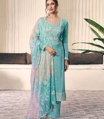 Sky blue moonga silk Suit