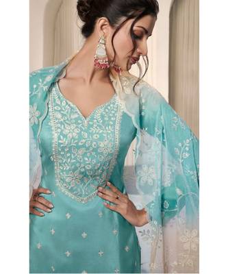 Sky blue moonga silk Suit 2