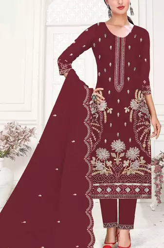 Maroon heavy organza suit 