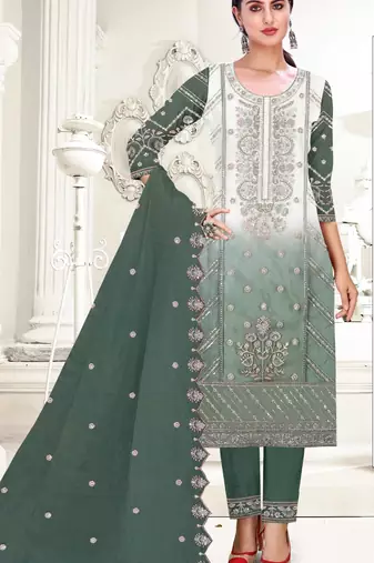 Green heavy organza suit 