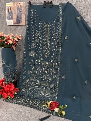 Blue embroidered faux georgette suit  2