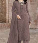 Brown embroidered faux georgette suit 