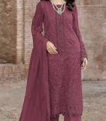 Maroon embroidered faux georgette suit 