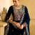 Dark blue embroderied velvet semi-stitched plazo suit
