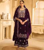 Wine embroderied velvet palazzo suit