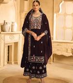 Maroon embroderied velvet palazzo suit