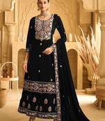 Black embroderied with beads velvet palazzo suit