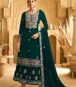 Dark green embroderied with beads velvet palazzo suit