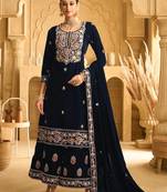 Dark blue embroderied with beads velvet palazzo suit