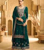 Green embroderied with beads velvet palazzo suit