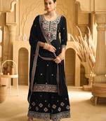 Dark blue embroderied with beads velvet palazzo suit