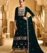 Dark green embroderied work velvet palazzo suit