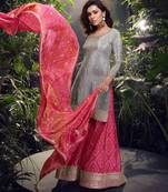 Grey embroderied shimmer stitched palazzo suit(free size)