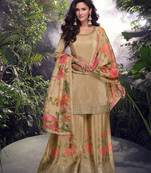 Chiku embroderied silk stitched palazzo suit(free size)