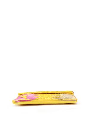 Beaded Botanica Sunshine Yellow, Fushcia and Gold Palm Leaf Embroidered Satin Sling Bag 8