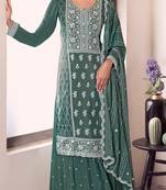 Green embroderied work silk sharara suit