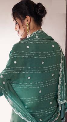 Green embroderied silk sharara suit 2