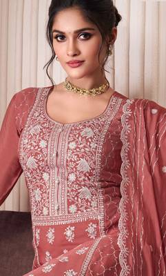 Peach embroderied silk sharara suit 2