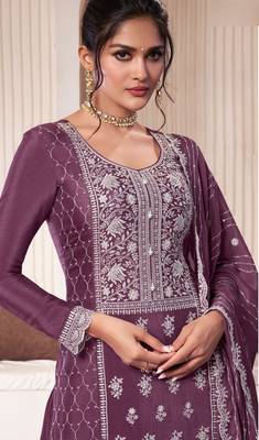 Wine embroderied silk sharara suit 2