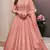 Peach embroderied work silk anarkali suit