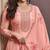 Peach embroderied work silk anarkali suit