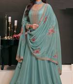Teal embroderied work silk anarkali suit