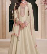 Cream embroderied work silk anarkali suit