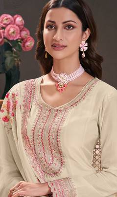 Cream embroderied silk anarkali suit 2