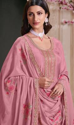 Pink embroderied silk anarkali suit 2