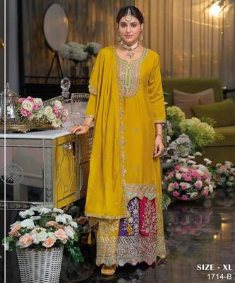 Yellow heavy chinon Full stitched free size 1