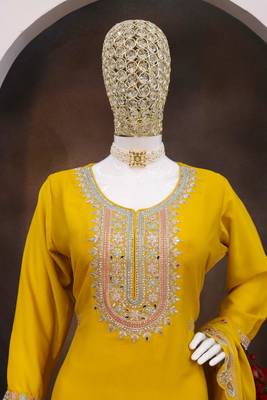 Yellow heavy chinon Full stitched free size 3