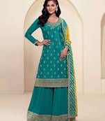 Green heavy chinon semi stitched suit with embroidery & sequence work