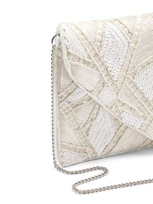 Mod Stitch Ivory & White Geometric Sequined Canvas Sling Bag 7