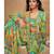 Parrot green real chinon free size stitched 3 piece suit with printed & embroidery hand work