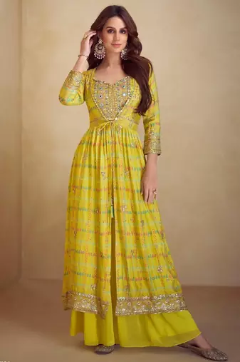 Yellow real chinon Full stitched free size