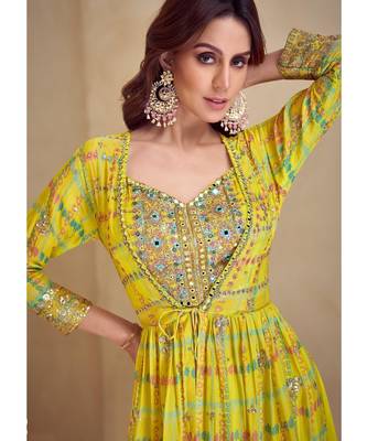 Yellow real chinon Full stitched free size 2