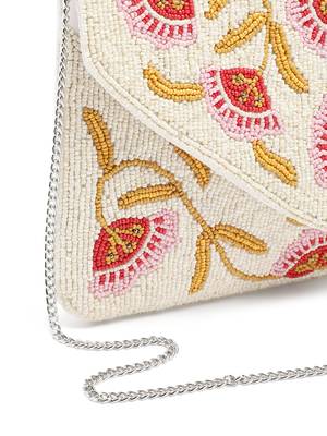 Beaded Botanica Ivory & Multi Floral Vine Beaded Canvas Sling Bag 7