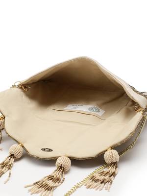 Tassel Tales Champagne & Antique Gold Sequined Faux Silk Sling Bag 6