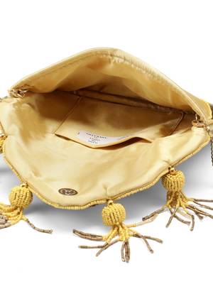 Tassel Tales Pastel Yellow & Antique Gold Sunbrust Beaded Satin Sling Bag 6