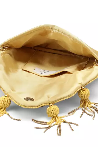 Tassel Tales Pastel Yellow & Antique Gold Sunbrust Beaded Satin Sling Bag