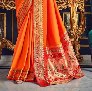 Women's orange soft silk blend woven saree with unstitched silk blend blouse piece 2